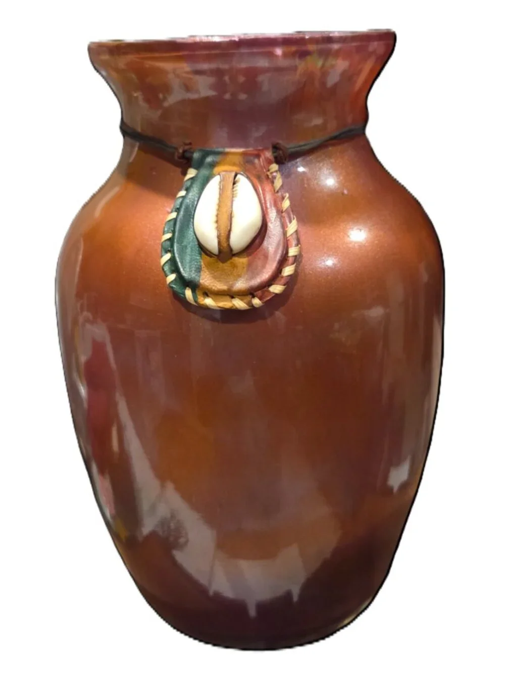 Fluid Art African Cowrie Shell Necklace Vase, Size 7 inches, Handcrafted Vase,